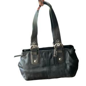 COACH Soho Black Leather Bag Buckle Top Zipper Satchel Shoulder Handbag Purse